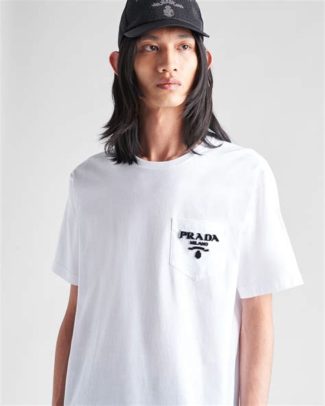 prada white pocket t shirt|Prada white t shirt men.